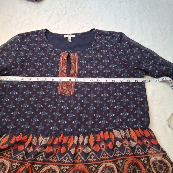 Joie Silk Babydoll Blouse Sz S Sheer Boho Western Aztec Coastal Cowgirl Artsy - Picture 11 of 14